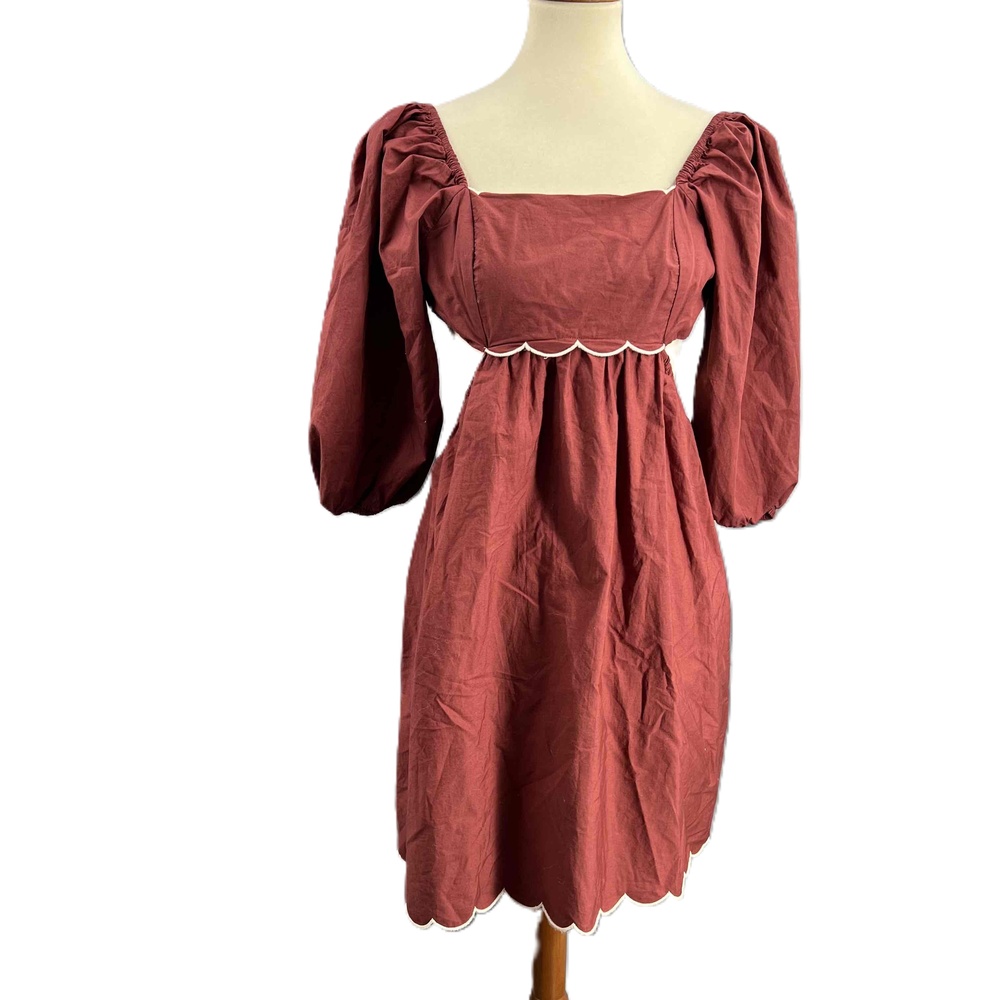 Anthropologie Dress Tie Back Forever That Girl Red Puff Sleeve Small New